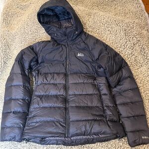 REI Black Down Puffer Jacket with Hood